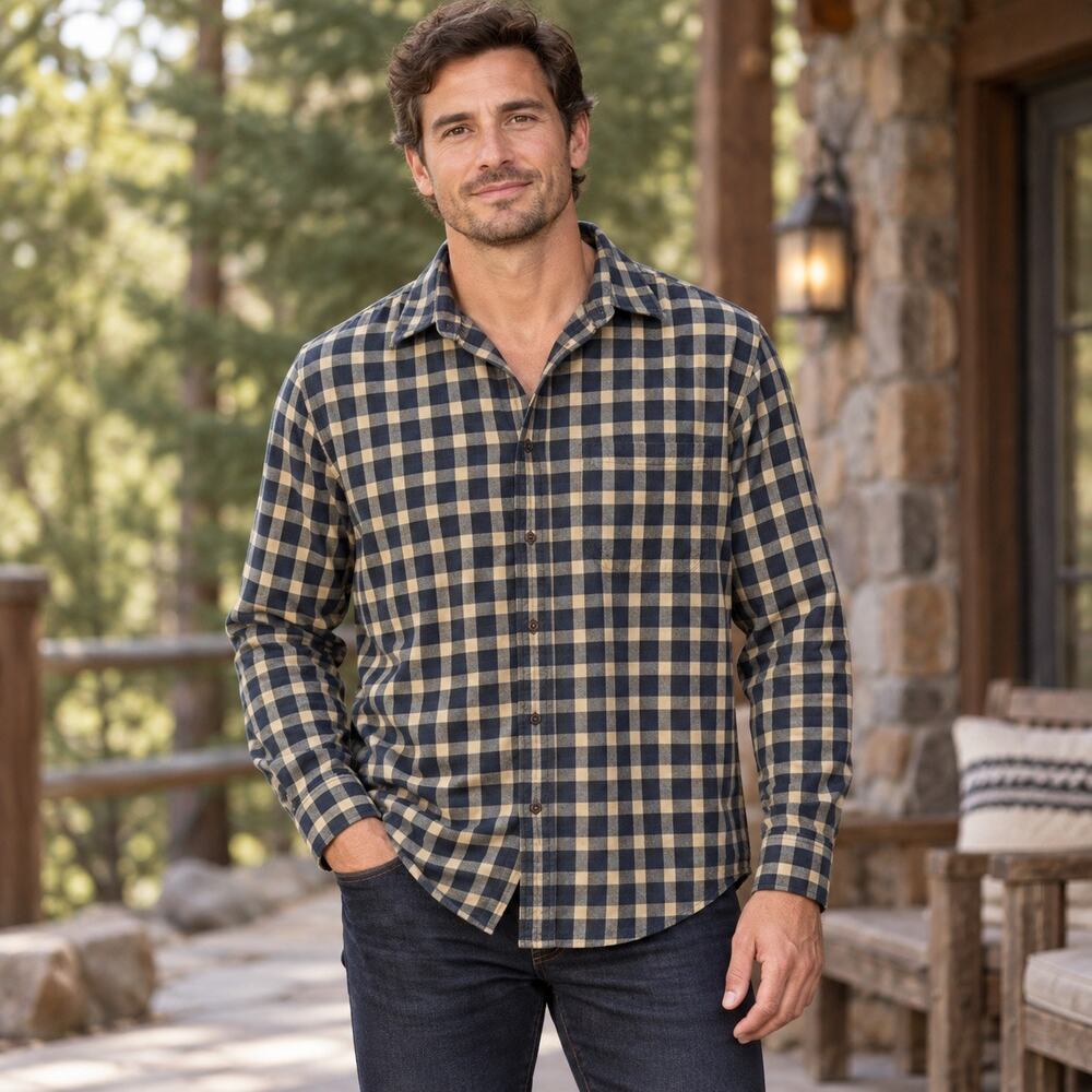 Pendleton Canterbury Cloth Plaid Shirt Men’s M Cotton Merino Wool Blue